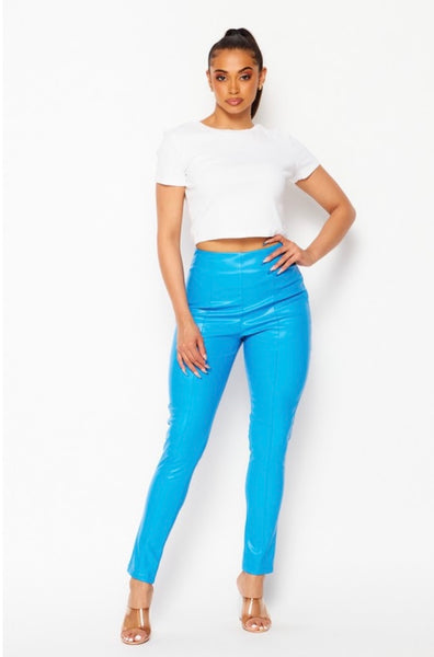 Blue faux hot sale leather pants